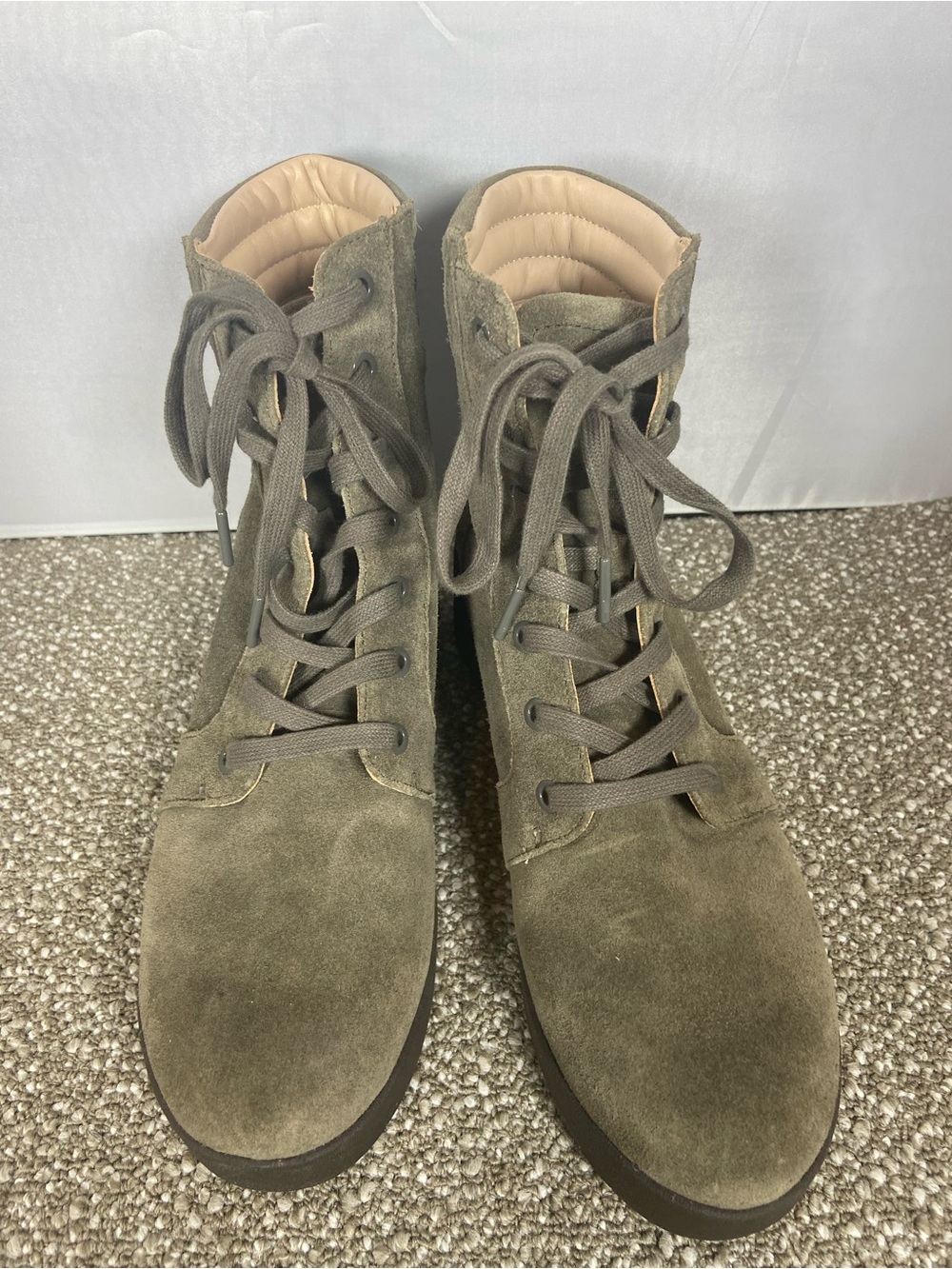 Abeo Capital Olive Women’s Suede Lace-Up Boots - Casual Ankle Boots. Size 10.